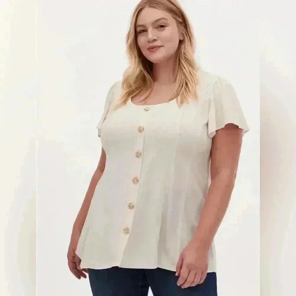 Tops - Torrid Womens Fit And Flare Rayon Slub Button Front Top Plus Size 3X Birch